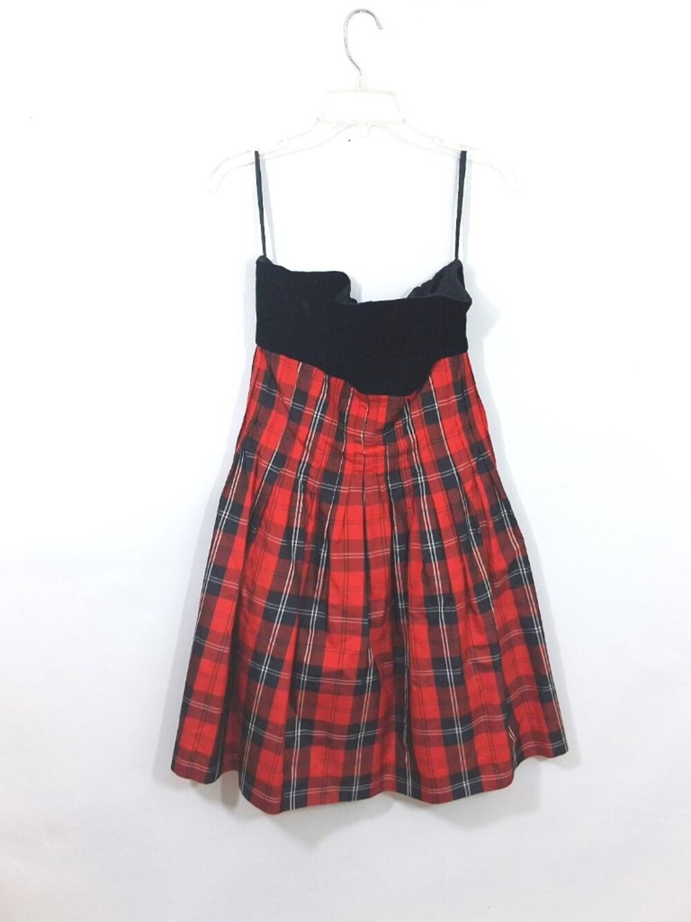 Vintage Black Velvet Silk Dress Set Size 10, Fits Like a Sz M 8 Black Red Plaid - Picture 3 of 16